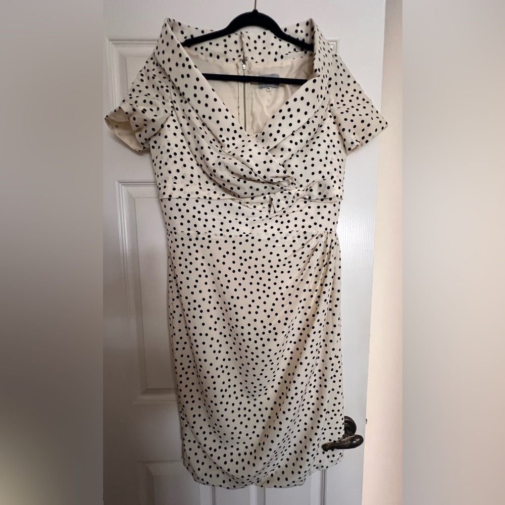 Unique Vintage Cream Polka Dot Wrap Dress